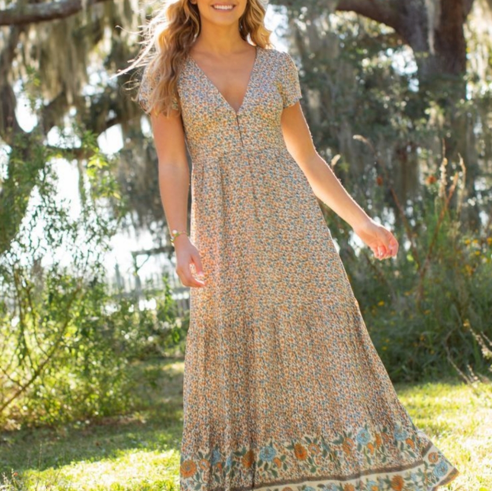 Floral V-Neck Maxi Dress in Brown - Women - Picture 3 of 11